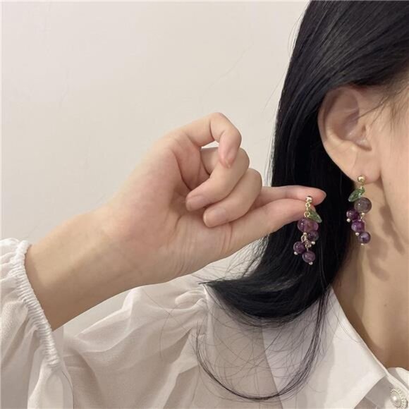 Grape Dangle Drop Earrings | Nature-Inspired | Whimsical & Elegant - Picture 2 of 3